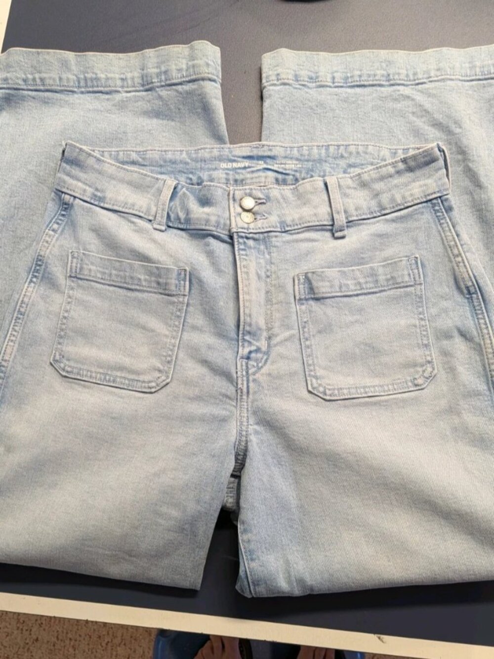 Old Navy Jeans Sky-Hi Mariner Wide-Leg Light Wash Patch Pockets 12P